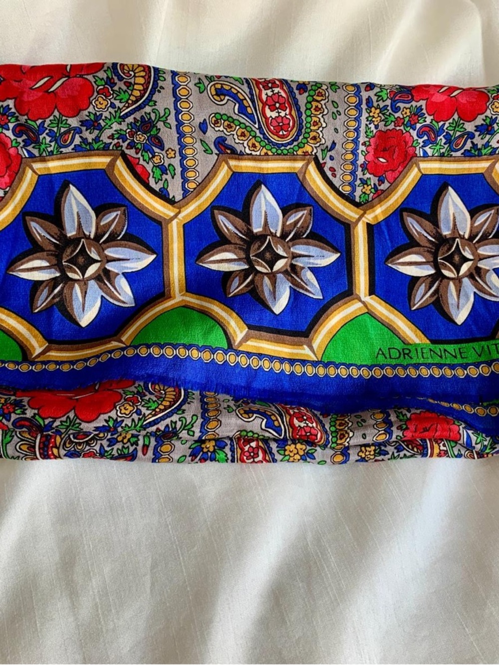 Adrienne Vittadini Royal Blue Red Floral Paisley Silk Scarf 11” x 52” - Picture 2 of 7
